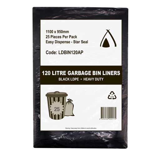 120L BLACK BIN LINERS CARTON OF 100